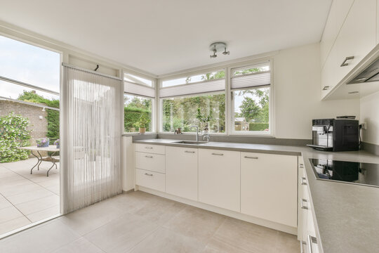 Modern kitchen interior with cupboard at home