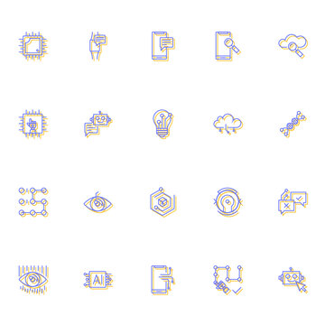 Thin Line Artificial Intelligence Icons purple with orange background