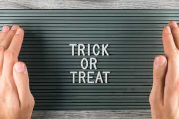 Trick or Treat written with letters on typesetting board