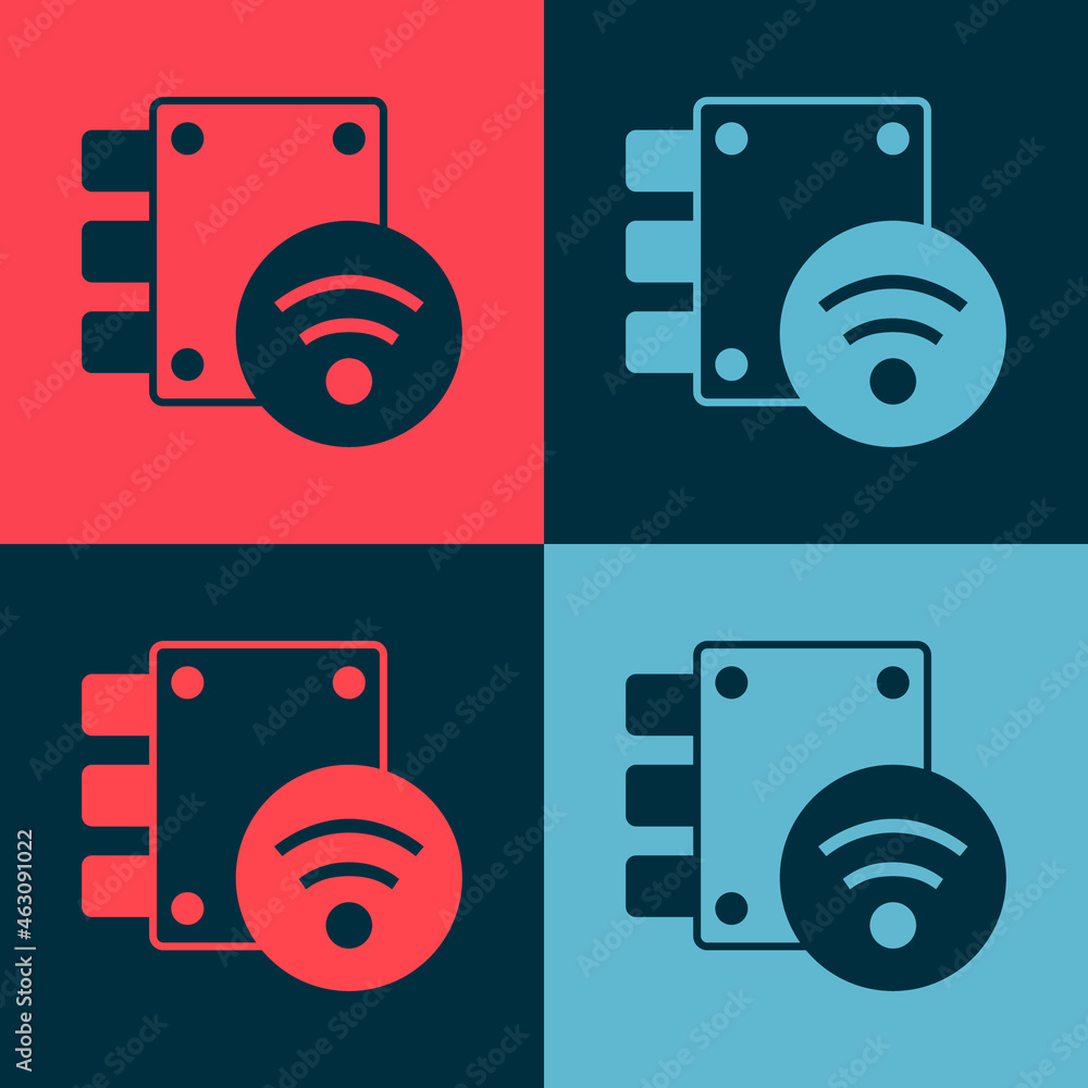 Poster pop art digital door lock with wireless technology for unlock icon isolated on color background. doo