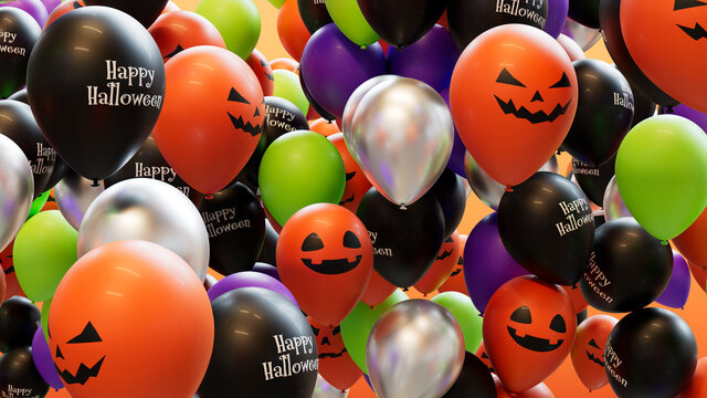 Halloween Balloons in Orange, Black, Green and Purple, with fun patterns.