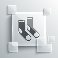 Grey Socks icon isolated on grey background. Square glass panels. Vector