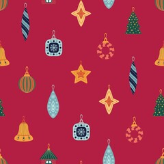 Christmas decorations. New Years design of fabric, packaging, gift paper. Seamless pattern.