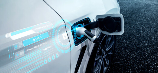 EV charging station for electric car in concept of alternative green energy produced from...