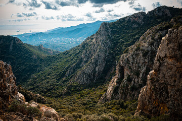 Mountains and a small village near the sea