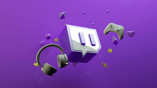 Streaming platform background logo, 3d illustration, purple perspective