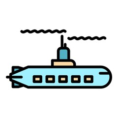 Military submarine icon. Outline military submarine vector icon color flat isolated