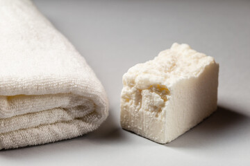 Homemade laundry detergent. Washing solid soap bar