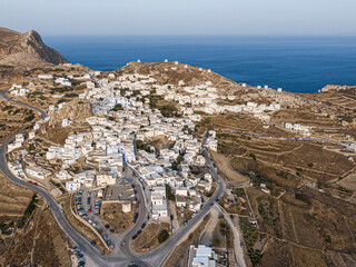 Aerial view of Greek Chora village on Amorgos island, Aegean Sea, Cyclades