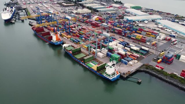 JORK RULER and BG RUBY unloading Containers by Crane working at Container Terminals Belfast Dockyard Northern Ireland