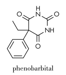 Phenobarbital barbiturate anticonvulsant (epilepsy drug), chemical structure Skeletal formula.