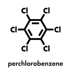 Hexachlorobenzene (perchlorobenzene, HCB) banned fungicide molecule. Persistent Organic Pollutant and probable human carcinogen Skeletal formula.