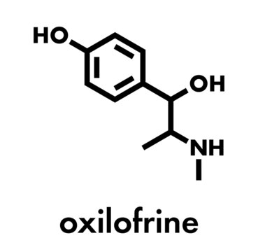Oxilofrine (methylsynephrine, oxyephrine) stimulant drug, chemical structure.  Skeletal formula.