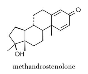 Methandrostenolone (metandienone) anabolic steroid drug, chemical structure. Skeletal formula.