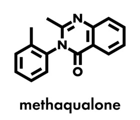 Methaqualone recreational drug, chemical structure. Skeletal formula.