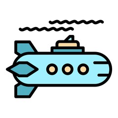 Weapon submarine icon. Outline weapon submarine vector icon color flat isolated