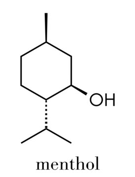 Menthol molecule. Present in peppermint, corn mints, etc. Skeletal formula.