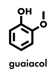 Guaiacol aromatic molecule. Responsible for the smoky taste of smoked foods. Skeletal formula.