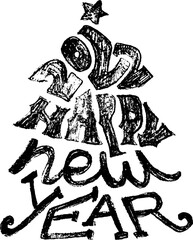 Happy New Year 2022. Holiday grunge lettering poster template. Vector illustration.