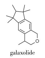 Fototapeta premium Galaxolide (HHCB) synthetic musk molecule. Used in production of perfumes, soaps, cosmetics, detergents, etc. Skeletal formula.