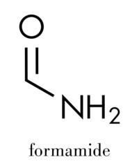 Formamide (methanamide) solvent molecule. Solution in water known as formol. Skeletal formula.