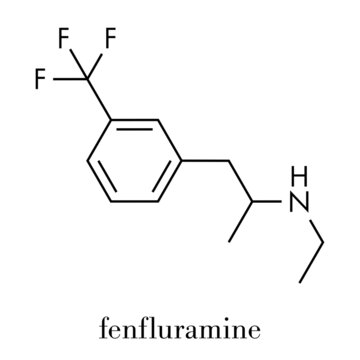 Fenfluramine weight loss drug molecule (withdrawn). Skeletal formula.