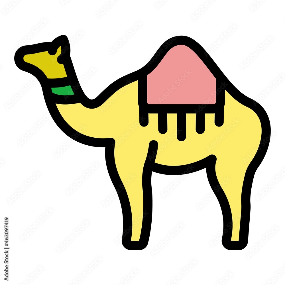 Poster camel icon. outline camel vector icon color flat isolated