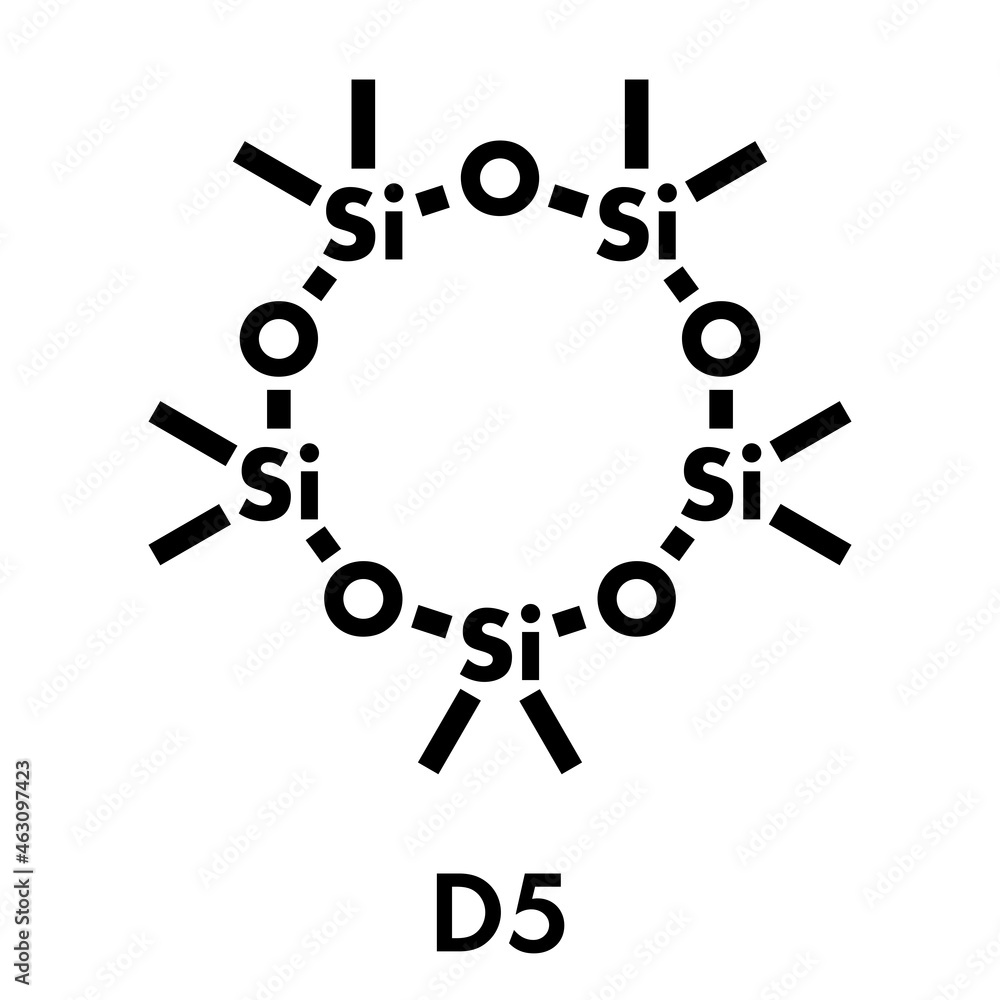 Poster decamethylcyclopentasiloxane (d5) molecule. cyclic silicone chemical, frequently used in cosmetics (