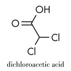 Dichloroacetic acid (DCA). Dichloroacetate salts inhibit the enzyme pyruvate dehydrogenase kinase and are evaluated in the treatment of cancer. Skeletal formula.