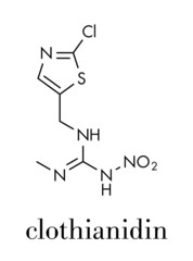Clothianidin insecticide molecule (neonicotinoid class). Skeletal formula.