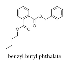 Benzyl butyl phthalate (benzylbutylphthalate, BBzP, BBP) plasticizer molecule. Skeletal formula.