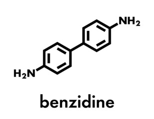 Benzidine (4,4’-diaminobiphenyl) chemical. Highly carcinogenic. Used in production of dyes. Skeletal formula.
