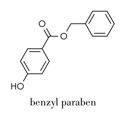 Benzyl paraben preservative molecule. Skeletal formula.