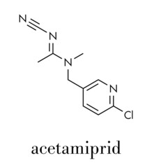 Acetamiprid insecticide molecule (neonicotinoid class). Skeletal formula.