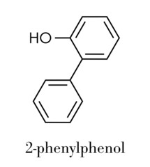 2-phenylphenol preservative molecule. Biocide used as food additive, preservative, and disinfectant.  Skeletal formula.