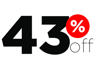 43%. number forty-three percent off. modern font to use as a tag in digital marketing promotions and discounts. eps10