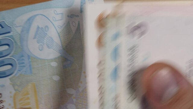 Man hands counting turkish lira bills. Business or financial concept, Money or cash revenue