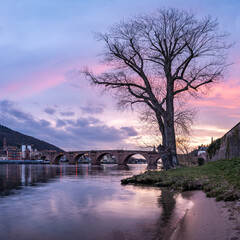 Sunset at the Old Bridge in winter, Heidelberg, Germany