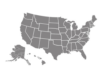 Obraz premium Blank similar USA map isolated on white background. United States of America country. Vector template for website, design, cover, infographics. vector EPS10
