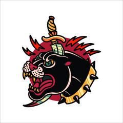panther tattoo illustration vector design