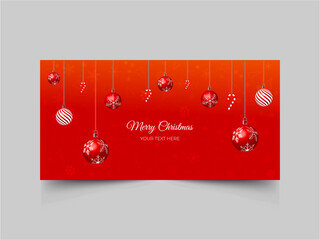 Merry Christmas sale banner template. with decorative christmas balls. Christmas banner, Xmas sparkling lights garland with gifts box and golden tinsel, posters, cards, headers, website. Vector