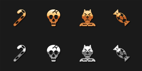 Fototapeta premium Set Christmas candy cane, Skull, Krampus, heck and Candy icon. Vector