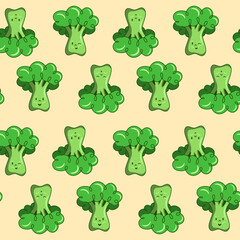 Seamless pattern cute cartoon character broccoli, tiles for decoration textile or childish goods