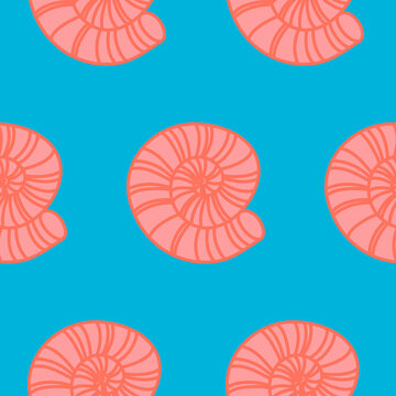 Seamless pattern sea shell pink blue, tiles for textile decoration, packaging and wallpaper, vector