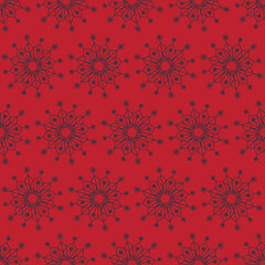 Naklejka na ściany i meble Snowflake mandala seamless pattern, geometric snowflake red color, vector illustration