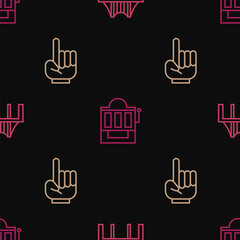 Fototapeta premium Set line Golden gate bridge, Number 1 one fan hand glove and Slot machine on seamless pattern. Vector