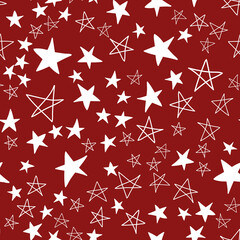 Obraz premium Seamless pattern, chaotically scattered stars, red maroon white design with star element