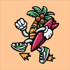 surfing palm cartoon vector design