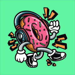 walking donut cartoon vector design