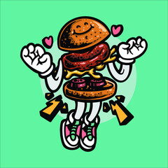 yummy burger cartoon vector design